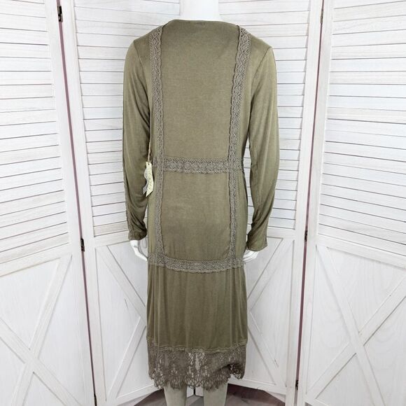 Gimmicks by BKE Buckle Boho Lace Trim Cardigan Duster Olive Green Small - Picture 4 of 11